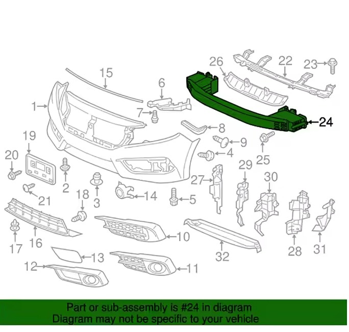 OEM-fit aluminum bumper bar designed for Honda Civic’s front structure support.